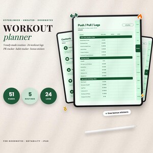 Digital Workout Planner, Fitness Log, PR Tracker, GoodNotes Template (51 Pages)