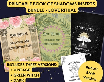 Printable Book of Shadows Pages | Digital Download | Grimoire Inserts | Love Ritual Structure & Correspondences | Love Manifestation Bundle