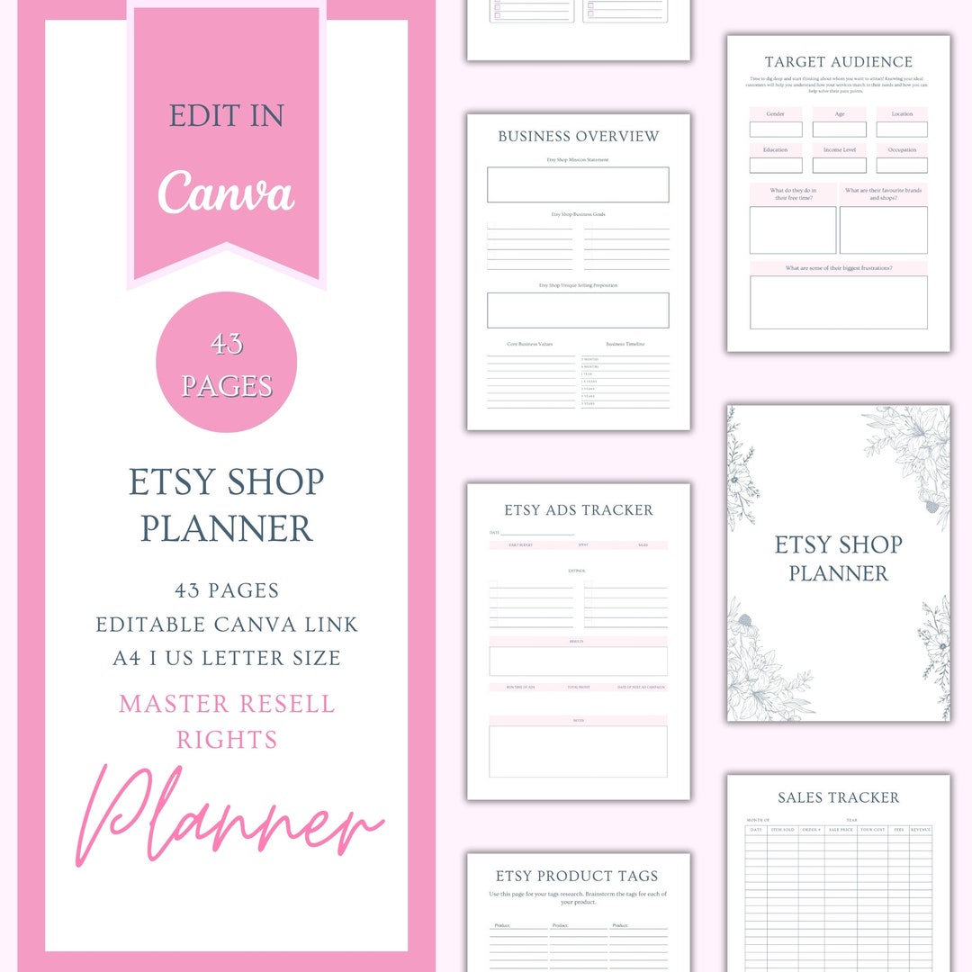 Editable Etsy Shop Planner Canva Business Planner Template Etsy Seller ...