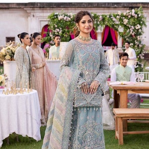 Ice Blue Organza Suit, Pakistani Designer wedding Guest Dupatta salwar kameez, Eid Special outfit, Indian Partywear suit, Gift for her
