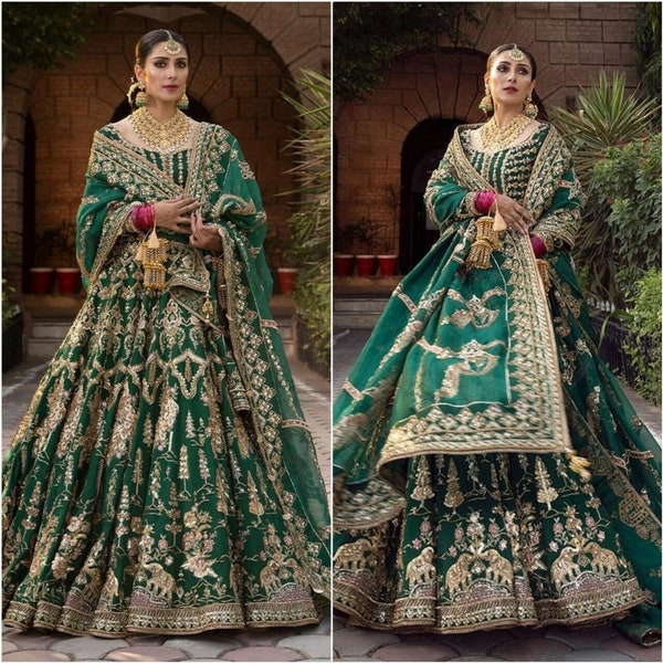 Emerald Green Bridal Maxi | Pakistani Wedding Reception Mehndi Nikah Long Frock | Indian Suits | Guest Party wear Dress | Eid Gift