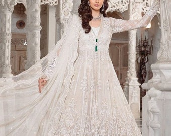 White Maria B. Maxi | Pakistani Designer Bridal Reception Nikkah/Walima Long Frock | Guest Partywear | Indian Wedding Suits | Gift for Her