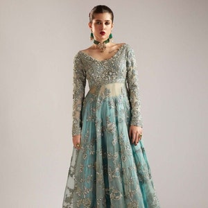 Ice Blue Maxi | Pakistani Designer Wedding Nikkah/Reception/enengagement Dress | Indian Suits | Formal Guest Partywear dress | Gift for her