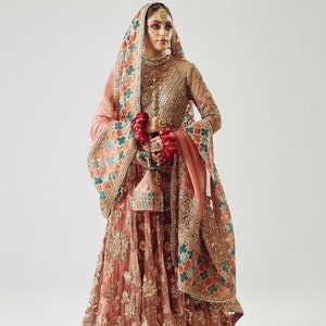 Rose Gold Sharara with shirt | Formal Pakistani designer women wedding nikah/mehndi dress | Indian wedding suit| Guest outfit | Gift for her