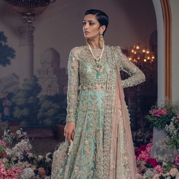 Latest Pakistani Indian Wedding dress Bridal Pastel Net Collection long maxi Gown Style Clothes Party Event ware  USA UK Custom stitched