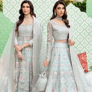 Powder Blue Net Lehenga Choli | Pakistani Wedding Dress | Reception/Walima/Nikkah/Engagement Maxi | Guest partywear | Gift for Mother