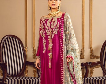 Bestickter Seiden Salwar Kameez: Pakistanisches Hochzeitsoutfit