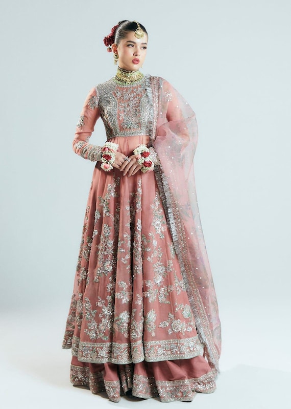 Pink Embroidered Peshwas Sharara: Pakistani Wedding Gown Pink Embroidered Peshwas Sharara: Pakistani Wedding Gown