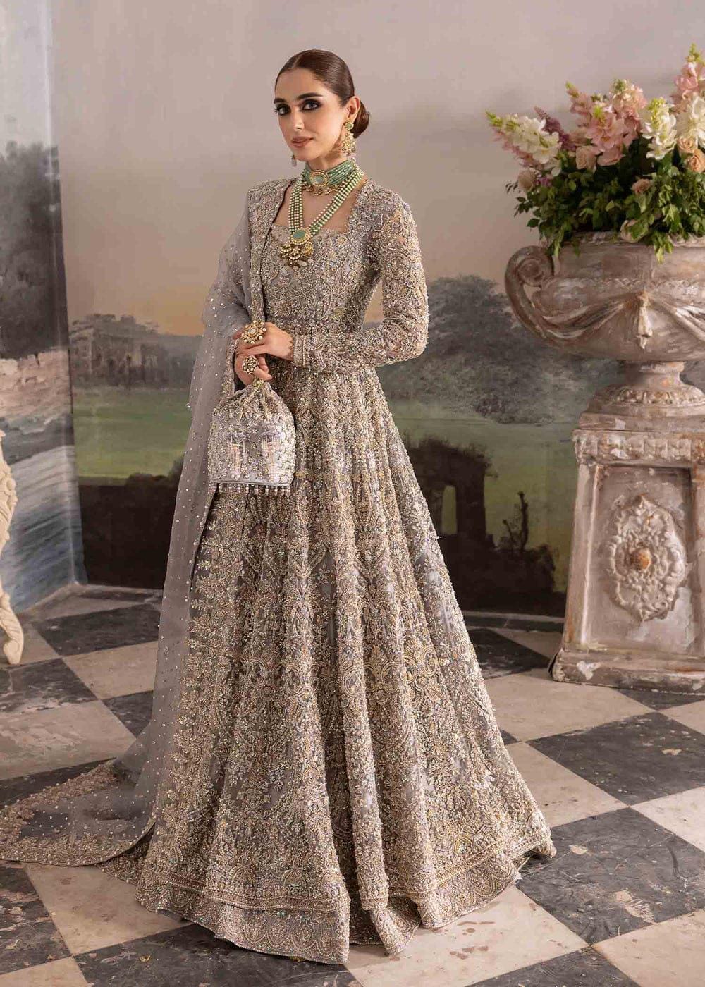 floor length indian dress Navy Blue Gown with Dupatta- Indian Clothing in Denver, CO and Aurora, CO- India Fashion X 6XL main image 1