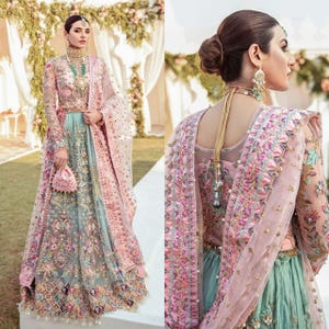 Rede bordada Lehnga Choli: vestido de noiva paquistanês imagem 9
