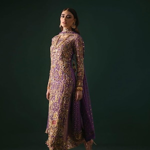 yellow and purple dress pakistani Yellow Pakistani Indian Wedding Party Wear Designer Salwar Kameez Pala Dealbazaarsonline.com
