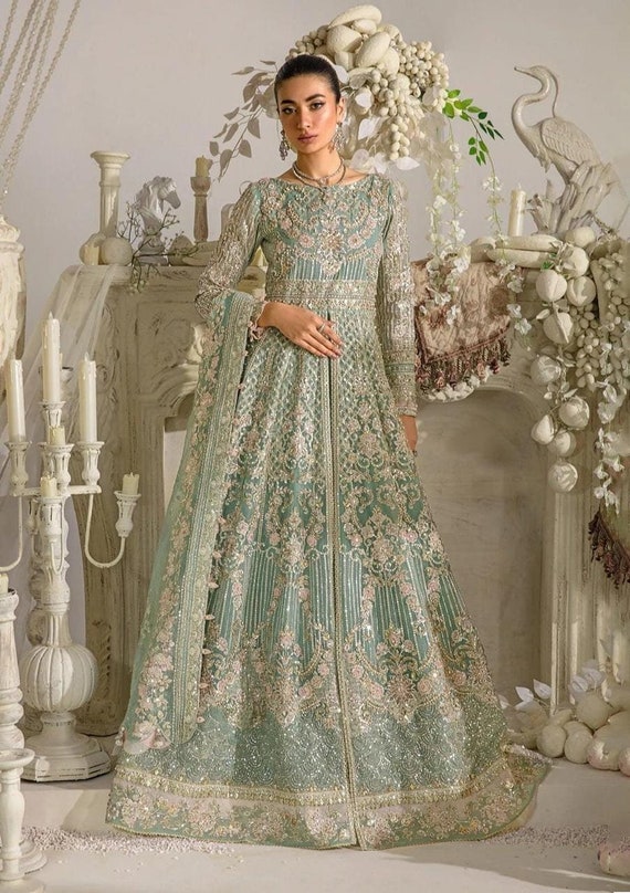 aqua blue dress for wedding pakistani Aqua Blue Elegant Pakistani Salwar Kameez Party Dress XLARGE