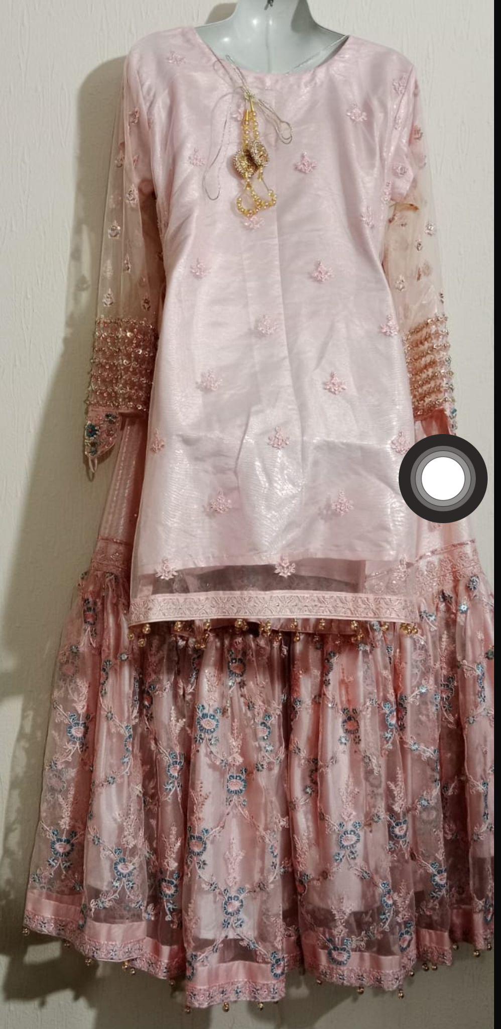 Tea Pink Gharara Suit: Pakistani Wedding Outfit, Formal Party Wear