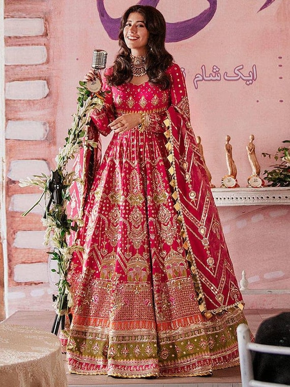 pink silk dresses pakistani Pakistani Maxi Dress | Ar-4059