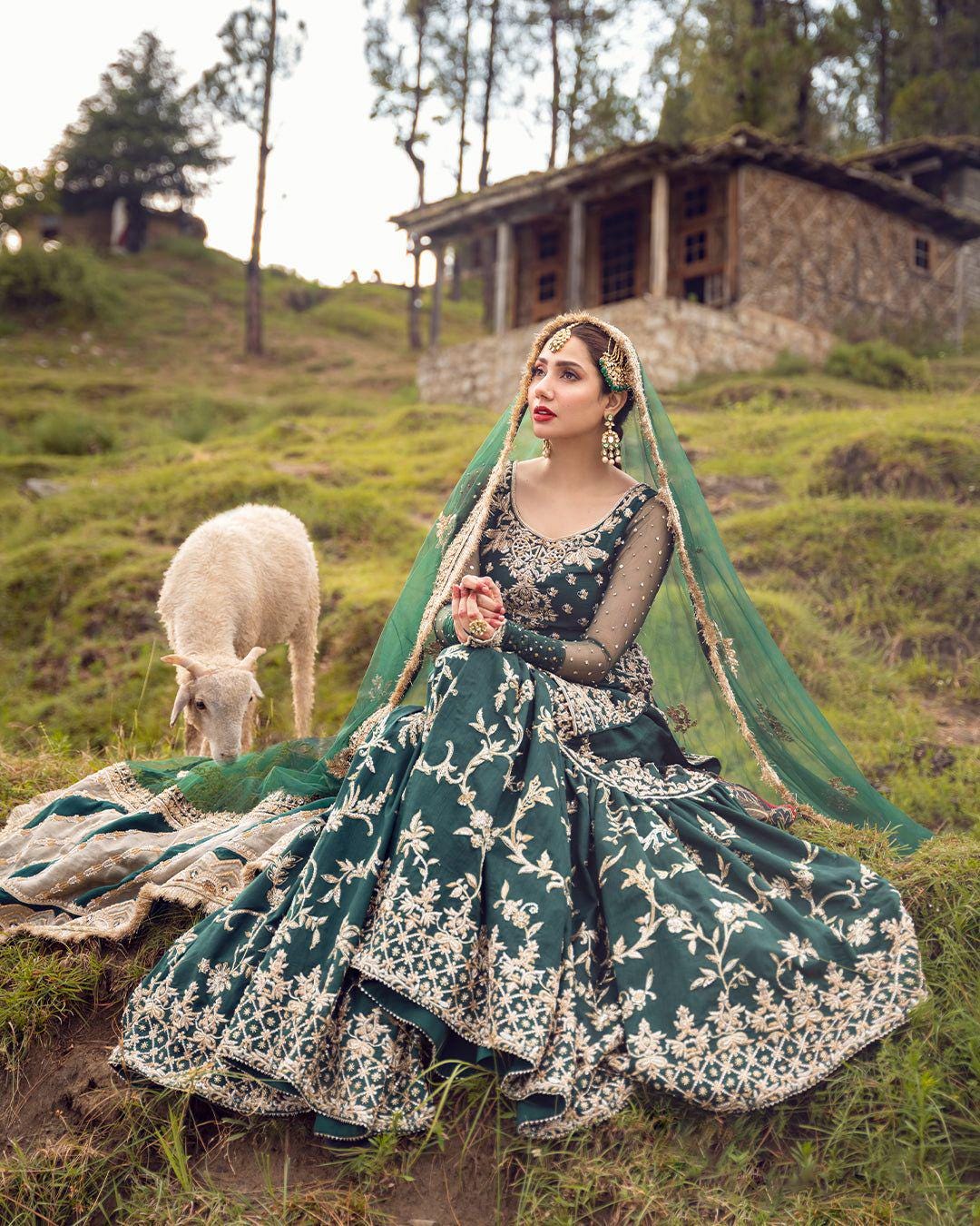 green nikkah dress pakistani white christmas dresses Gul-e-Khaas Dark Green Bridal Lehenga for Nikkah & Wedding Reception Pakistani