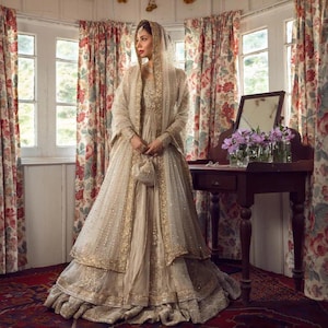 Ivory net gown | Pakistani Wedding Reception/Nikah Maxi | Indian Bridal Anarkali Gown or Maxi | Guest Party wear | Eid Outfit | Gift for her