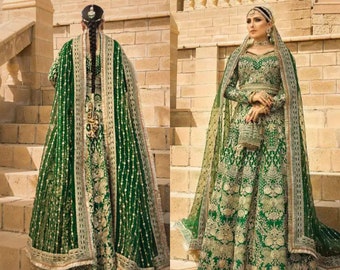 Green Lehenga Choli Pakistani Designer Bridal Mehndi Nikkah Outfit | Indian suits | Guest Party wear Maxi | Reception Dress | Eid Gift