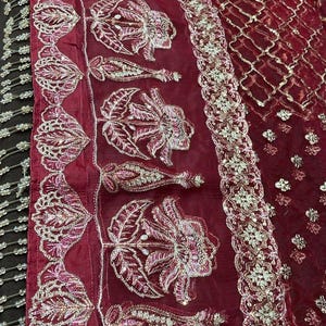 Lyxig rödbrun broderad sharara-kostym: Pakistansk brudklänning bild 8