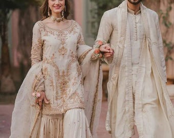 Pakistaans Nikah Sharara-pak: barat mehndi-bruidsjurk
