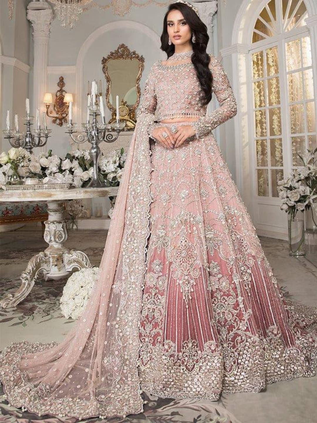 Buy Pink Net Lehenga Choli: Pakistani Wedding Reception Dress Online in  India