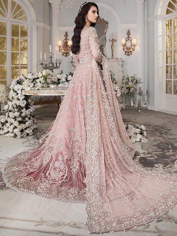 Pink Net Lehenga Choli: Pakistani Wedding Reception Dress