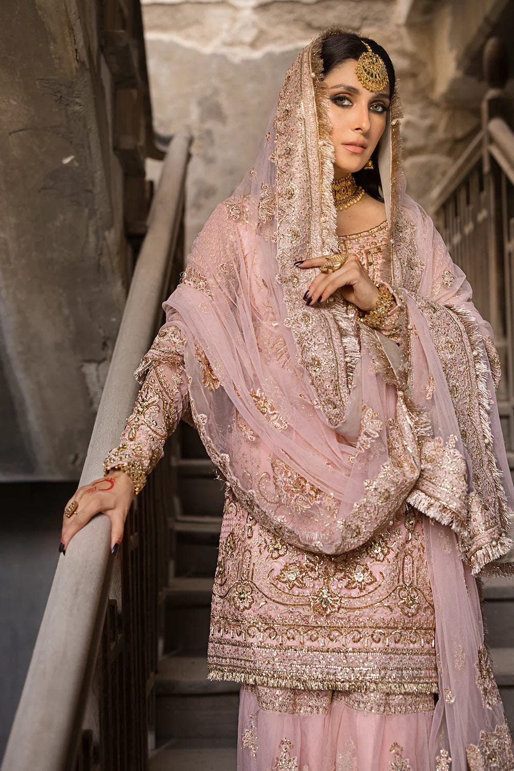 rose gold asian wedding dress Asian Wedding Dresses Sharara Powder Pink Nikah Sharara: Pakistani Wedding  Dress, Embroidered Net Dupatta Sharara Shirt