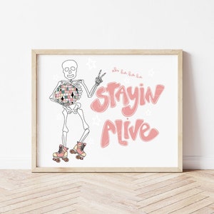 Stayin Alive | PNG | Sublimation | Bee Gees | Disco Skeleton | Halloween PNG | Retro Skeleton | Roller Skating Skeleton | Disco Ball PNG