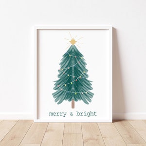Merry and Bright Watercolor Tree | PNG | Script Writing | Christmas PNG | Handwriting | Christmas Card Design | Hand Lettering Design