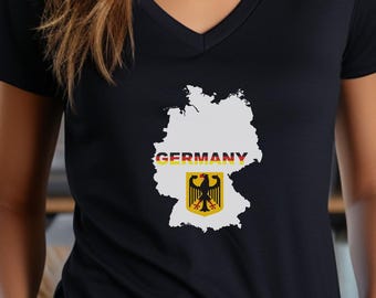 Damesshirt met kaartlogo Duitsland: katoenen top met V-hals German Pride
