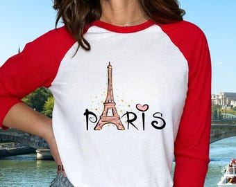 Paris 34 Sleeve Baseball Tee Women, Lightweight Travel Shirt, French Style Top, Paris Trip Outfit, Europe Vacation fit, Gift for Her