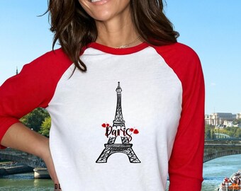 Paris 34 Sleeve Baseball Tee Women, Lightweight Travel Shirt, French Style Top, Paris Trip Outfit, Europe Vacation fit, Gift for Her