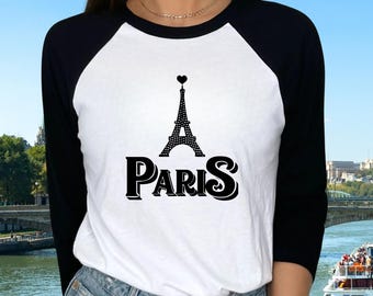 Paris 34 Sleeve Baseball Tee Women, Lightweight Travel Shirt, French Style Top, Paris Trip Outfit, Europe Vacation fit, Gift for Her