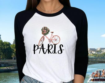 Paris 3/4 Sleeve Baseball Tee Women, Lightweight Travel Shirt, French Style Top, Paris Trip Outfit, Europe Vacation fit, Gift for Her