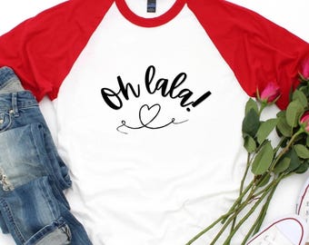 Parijs hart Franse vlag dames T-shirt met 3/4 mouwen met hart, damesmode T-shirt, Frans reisshirt, romantische leuke top, vakantiekleding