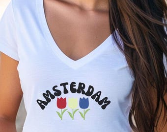 T-shirt Amsterdam Tulp V-hals: Holland Souvenir Top