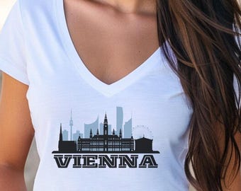 Vienna Skyline T-Shirt: Austria Travel Top, Women's V-Neck