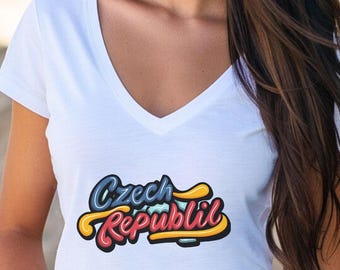 T-shirt met V-hals Tsjechië: reisshirt Praag