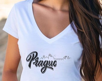 T-shirt Praag, Tsjechische Republiek, grafisch T-shirt dames, Europees reisshirt, vakantietop Praag, kleding bohoretraite