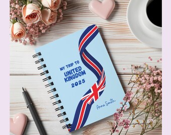 Diario de viaje por el Reino Unido: cuaderno personalizable de tapa dura y espiral