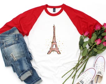Paris 34 Sleeve Baseball Tee Women, Lightweight Travel Shirt, French Style Top, Paris Trip Outfit, Europe Vacation fit, Gift for Her
