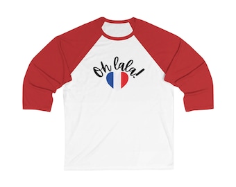 Oh lala! T-shirt met Franse vlag en hart | Raglan met 3/4-mouwen