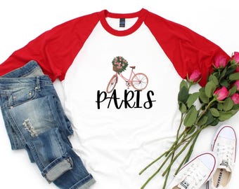 Paris 34 Sleeve Baseball Tee Women, Lightweight Travel Shirt, French Style Top, Paris Trip Outfit, Europe Vacation fit, Gift for Her