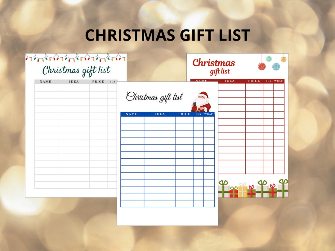 Printable Gift List Christmas List Digital Download Etsy Printable Gift List Christmas List Digital Download Etsy