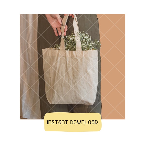 Natural Beige Tote Minimalistic Flower Background Mockup, Blank Reusable Tote Bag Mock Up, Small Business Product Mockups