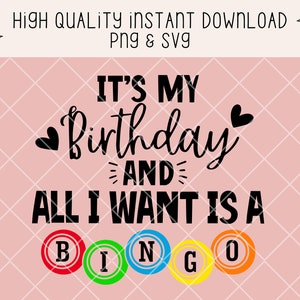 Birthday Bingo Design, PNG SVG for DTG, Sublimation (Digital Download)
