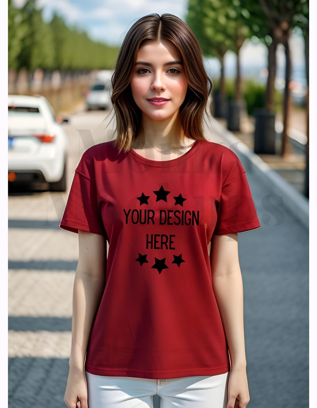 Womens Red Colored Tshirt Mock up Urban Street Scene Etsy