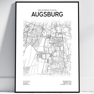 Plan de la ville du stade d'Augsbourg | Affiche/Téléchargement numérique | Carte de football | Carte d'Augsbourg | Cadeau pour chaque fan d'Augsbourg, Bayern, merch