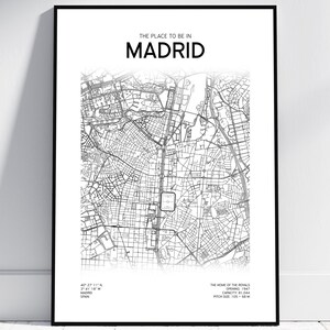 Plan de la ville du stade de Madrid | Affiche/Téléchargement numérique | Hala Madrid | Design Bernabeu, football, Espagne, cadeau pour petit ami, père, fils