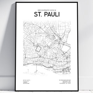 Plan de la ville du stade St. Pauli | Affiche/Téléchargement numérique | Carte de football | Carte de Hambourg | Stade | Cadeau pour les fans de Pauli, décoration Reeperbahn