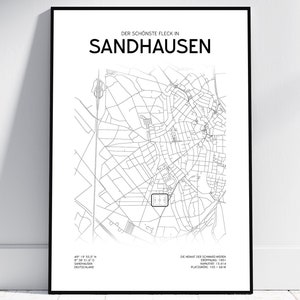 Stadsplattegrond Sandhausenstadion | Poster/digitaal downloaden | Sandhausen-ontwerp | Cadeau voor alle inwoners van Sandhausen, kerstcadeau voetbal